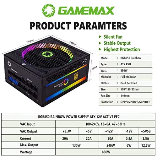 GAMEMAX 750W RGB Power Supply, 80 Plus Gold, Fully Modular, RGB-750 image