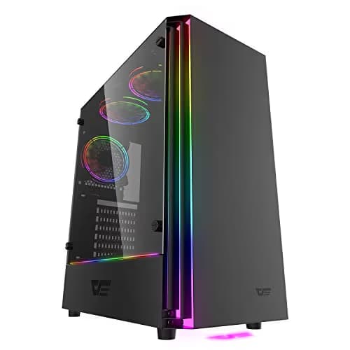 darkFlash J11 Black ATX Mid-Tower Desktop Computer Gaming Case USB 3.0 Ports Tempered Glass Windows with 1pcs 120mm LED MR12 RGB Fan Pre-Installed image