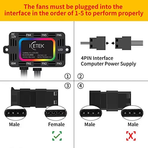 RGB Case Fans 120mm 5 Pack, ICETEK 3In1 Kit LED PC Computer Case Fan RGB, 366 Modes with Controller and Remote, Reinforced Quiet Fan Blade Design, Adjustable Colorful Cooling Cooler (5 Pack) image