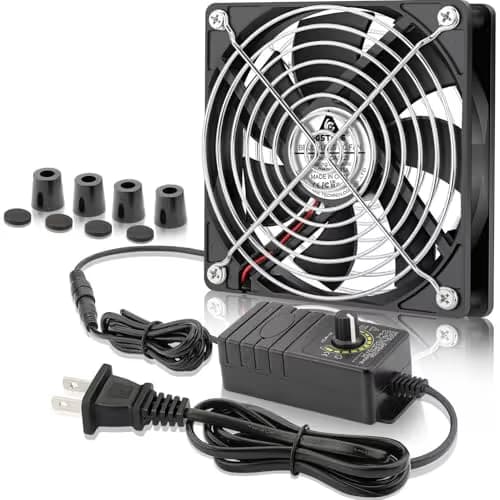 GDSTIME 120mm AC to DC 12V Powered Fan with Speed Controller, for Receiver Amplifier DVR Playstation Xbox Component Cooling image