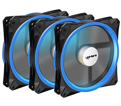 upHere 140mm case Fan 3PACK Solar Eclipse Hydraulic Bearing Quiet Cooling case Fan for Computer Mirage Color LED Fan 3 pin with Anti Vibration Rubber Pads(Blue) 14CMB3-3 image