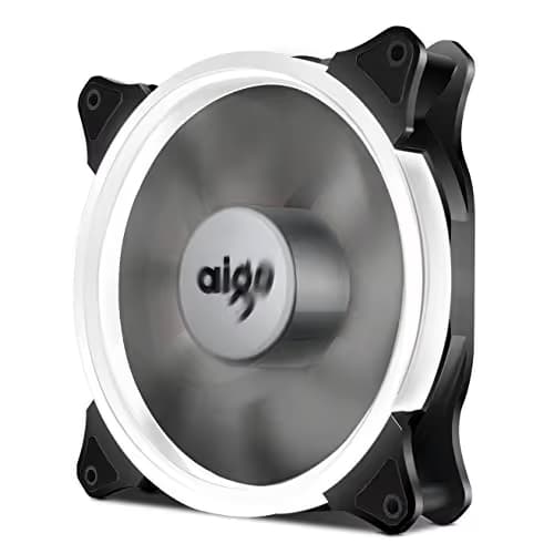 Aigo Halo LED Ring Fan 140mm 14cm Case Fan Silent Sleeve Bearing PC CPU Cooling Neon Quite Clear Case Fan Mod 4 Pin/3 Pin for Computer Cases CPU Coolers and Radiators (140mm, White) image