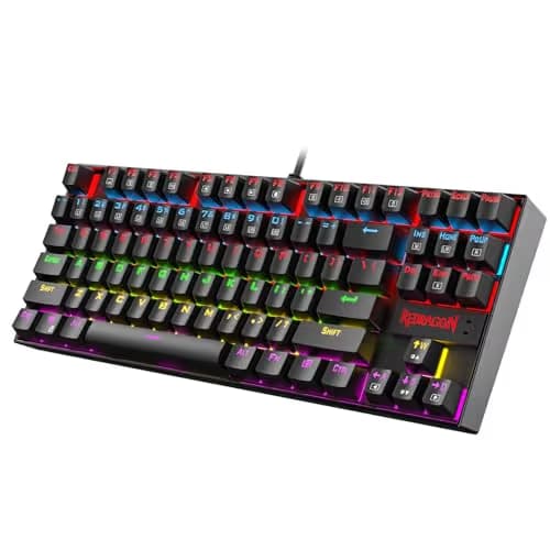ONE-UP G300 LED Rainbow Backlit Mechanical Gaming Keyboard Small Metal Mechanical Gamers Keyboard 87 Key Computer USB Gaming Keyboard with Blue Switches for PC Gaming (Black) image