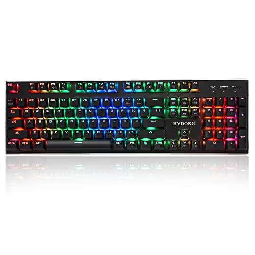HYDONG RGB LED Backlit Mechanical Gaming Keyboard with Black Switch, 104 Anti-ghosting Standard Keys, Support Macro Setting, Aluminum Base, Non-Slip Spill-Resistant, USB Wired for PC, Laptop, Computer image