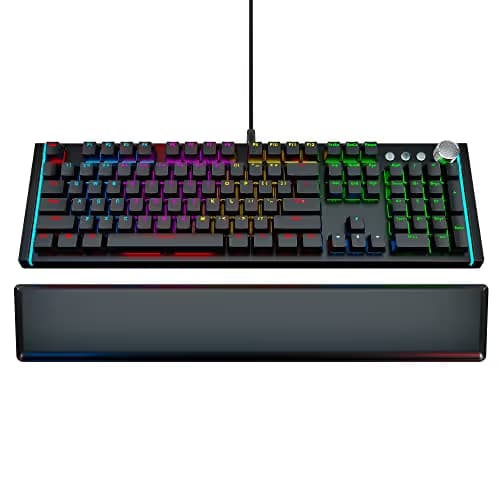 [Upgraded 2020] Gaming Membrane Keyboard with Mechanical Feel Clicks, LED RGB Backlight 104 Keys + 8 Multimedia & Ergonomic Stand - Anti-Ghosting, Palm Rest - for PC/MAC/Computer/Desktop Pro Gamers image