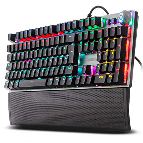 Philips SPK8614 USB Wired Mechanical Gaming Keyboard with Rainbow Backlit | Wrist Rest Pad | for PC Laptop Desktop Computers image