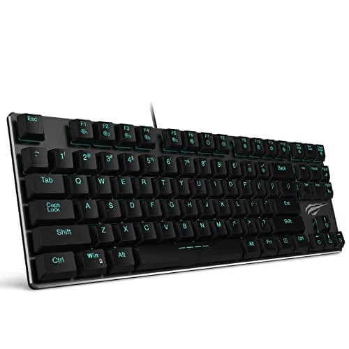 Mechanical Keyboard HAVIT Backlit Wired Gaming Keyboard Extra-Thin & Light, Kailh Latest Low Profile Blue Switches, 87 Keys N-Key Rollover (Black) image