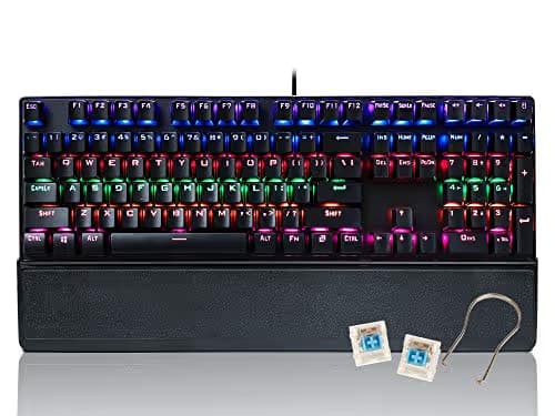 CHONCHOW Blue Switch Mechanical Keyboard LED Backlit Detachable Wrist Rest USB Wired Mechanical Gaming Keyboard Compatible with PC PS4 Mac - Black image