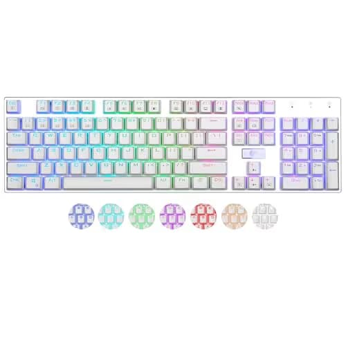 E-Element Z-88 RGB Mechanical Gaming Keyboard, Programmable RGB Backlit, Blue Switch -Tactile & Clicky, Water Resistant, 104 Keys Anti-Ghosting for Mac PC, Silver+White image