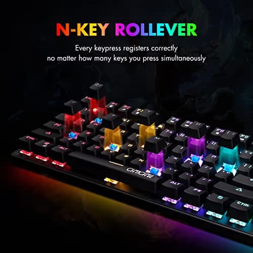 CHONCHOW Backlit Mechanical Gaming Keyboard Compact 87 Keys LED Tenkeyless Wired Mecanico Blue Switches Keyboard Compatible with Windows PC Mac Vista etc-Black image