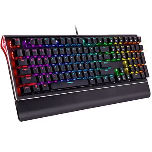 ROSEWILL Mechanical Gaming Keyboard, RGB Backlit Clicky Computer Mechanical Keyboard for PC, Laptop, Mac, Rainbow LED Modes with Side Backlight & Software Suite for Customization - Blue Switch image