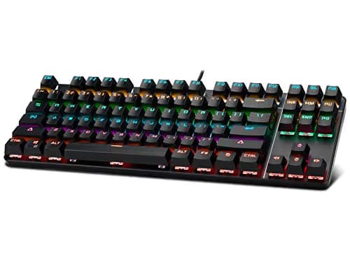 CHONCHOW Rainbow LED Backlit Mechanical Gaming Keyboard Wired USB Compact 87-Keys Blue Switches Mechanical RGB Gaming Keyboard for Windows PC Gamers(Black) image