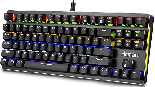 Hcman Mechanical Keyboard 87 Key Compact Gaming Keyboard,21 LED Backlit Modes, Blue Switches USB Wired Keyboard for Computer PC & Mac Gamers (Black) main image