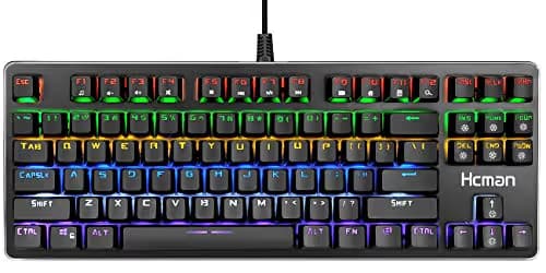 Hcman Mechanical Keyboard 87 Key Compact Gaming Keyboard,21 LED Backlit Modes, Blue Switches USB Wired Keyboard for Computer PC & Mac Gamers (Black) image
