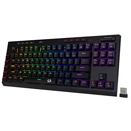 Redragon K596 Vishnu 2.4G Wireless/Wired RGB Mechanical Gaming Keyboard, 87 Keys TKL Compact Keyboard with 2400 mAh Battery, 10 Onboard Macro Keys & Wrist Rest, 10H Play Time, Red Switches main image