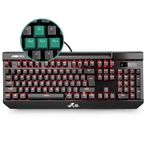 Mechanical Gaming Keyboard,Rii K61C USB Wired 104keys Anti-ghosting Mechanical Programmable Gaming Keyboard,Blue Switches with 3 Macro Keys,Red LED Illuminated Backlit for PC, Windows and Mac image