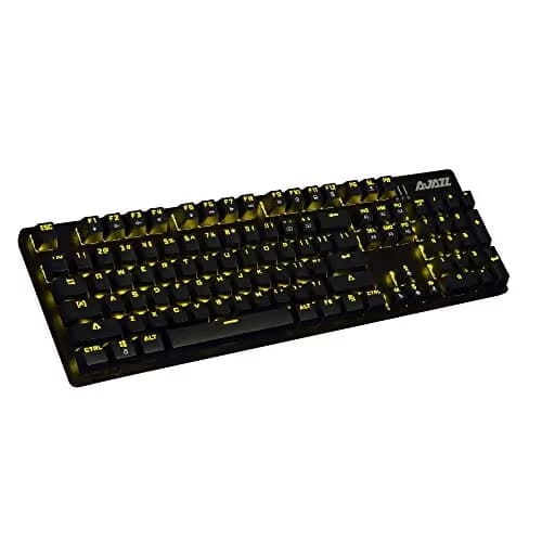 Ajazz AK50 Mechanical Keyboard with Brown Switches, 104 Standard Keys Classic Layout, Anti-Ghosting Professional Gaming Keyboard, Yellow LED Backlit, Black image