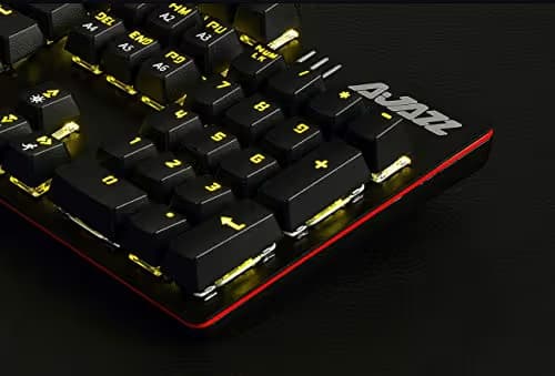 Ajazz AK50 Mechanical Keyboard with Brown Switches, 104 Standard Keys Classic Layout, Anti-Ghosting Professional Gaming Keyboard, Yellow LED Backlit, Black image