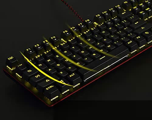 Ajazz AK50 Mechanical Keyboard with Brown Switches, 104 Standard Keys Classic Layout, Anti-Ghosting Professional Gaming Keyboard, Yellow LED Backlit, Black image