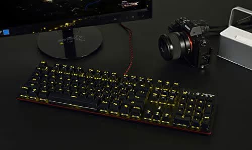 Ajazz AK50 Mechanical Keyboard with Brown Switches, 104 Standard Keys Classic Layout, Anti-Ghosting Professional Gaming Keyboard, Yellow LED Backlit, Black image