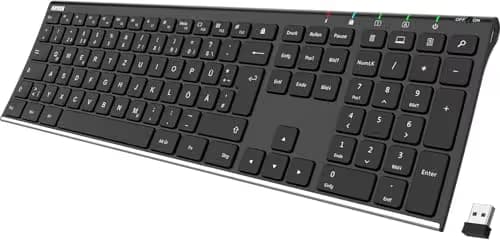 Arteck 2.4G Wireless Keyboard Stainless Steel Ultra Slim Full Size Keyboard with Numeric Keypad for Computer/Desktop/PC/Laptop/Surface/Smart TV and Windows 10/8/ 7 Built in Rechargeable Battery main image