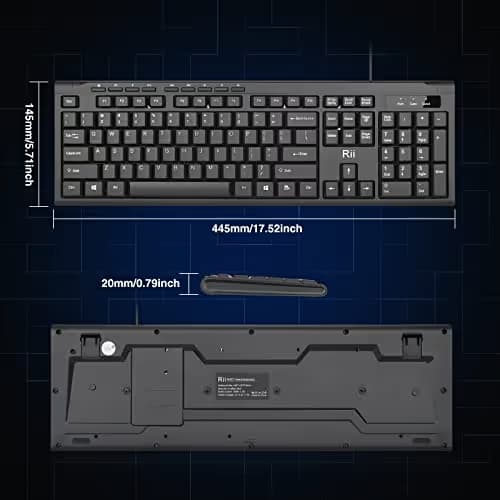 Rii RK907 Ultra-Slim Compact USB Wired Keyboard for Mac and PC,Windows 10/8 / 7 / Vista/XP (Black) image