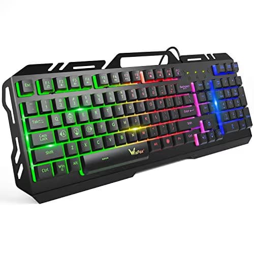 Gaming Keyboard, WisFox Colorful Rainbow LED Backlit Wired Computer Gaming Keyboard with 104 Keys, USB Wired Keyboard and Spill-Resistant for Windows PC Gamers Desktop PS4 image