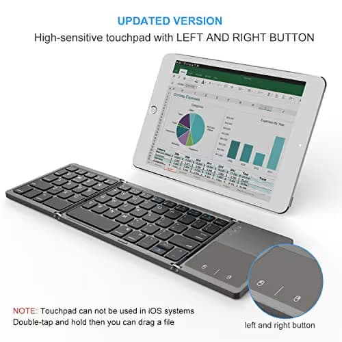 Foldable Bluetooth Keyboard, Jelly Comb Dual Mode Bluetooth & USB Wired Rechargable Portable Mini BT Wireless Keyboard with Touchpad Mouse for Android, Windows, PC, Tablet-Dark Gray image