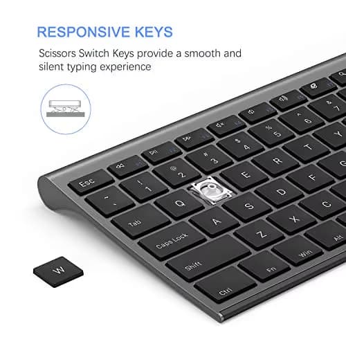 Wireless Keyboard and Mouse, Vssoplor 2.4GHz Rechargeable Compact Quiet Full-Size Keyboard and Mouse Combo with Nano USB Receiver for Windows, Laptop, PC, Notebook-Dark Gray image