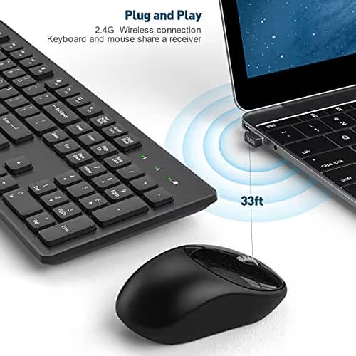 RATEL Wireless Keyboard Mouse Combo, 2.4GHz Slim Full-Sized Silent Wireless Keyboard and Mouse Combo with USB Nano Receiver for Laptop, PC (Black) image