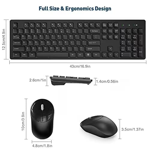 RATEL Wireless Keyboard Mouse Combo, 2.4GHz Slim Full-Sized Silent Wireless Keyboard and Mouse Combo with USB Nano Receiver for Laptop, PC (Black) image