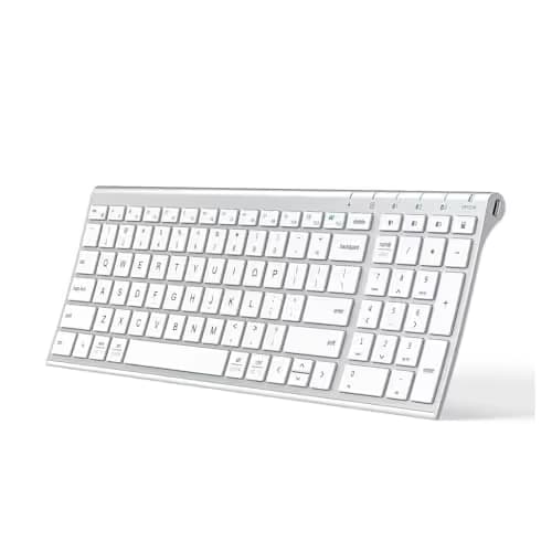 iClever Bluetooth Keyboard, Multi Device Keyboard Rechargeable Bluetooth 5.1 with Number Pad Ergonomic Design Full Size Stable Connection White Keyboard for iOS, Android, Windows image