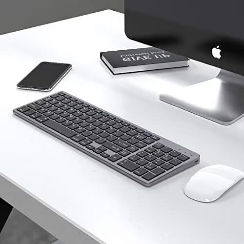 Bluetooth Keyboard, Jelly Comb Rechargeable Slim BT Wireless Keyboard with Number Pad Full Size Design for Laptop Desktop PC Tablet, Windows iOS Android-Gray image