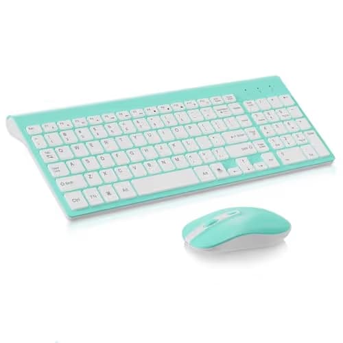 Wireless Keyboard Mouse Combo, Cimetech Compact Full Size Wireless Keyboard and Mouse Set 2.4G Ultra-Thin Sleek Design for Windows, Computer, Desktop, PC, Notebook, Laptop - (Turqouise) main image