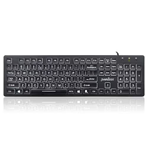 Perixx Periboard-317 Wired Backlit USB Keyboard, Big Print Letter with White Illuminated LED image