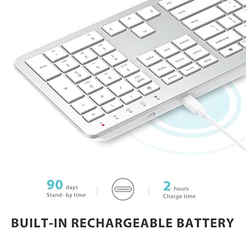 iClever Wireless Keyboard and Mouse - Rechargeable Wireless Keyboard Ergonomic Full Size Design with Number Pad, 2.4G Stable Connection Slim White Keyboard and Mouse for Windows, Mac OS Computer image