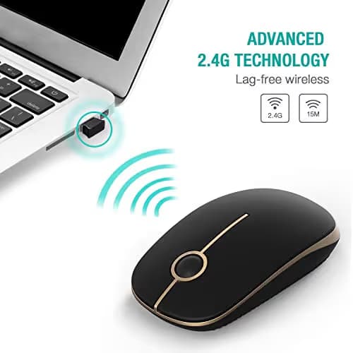 Jelly Comb 2.4G Slim Wireless Mouse with Nano Receiver MS001 (Black and Gold) image