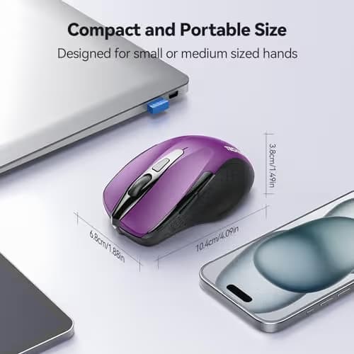 TeckNet Pro 2.4G Ergonomic Wireless Optical Mouse with USB Nano Receiver for Laptop,PC,Computer,Chromebook,Notebook,6 Buttons,24 Months Battery Life, 2600 DPI, 5 Adjustment Levels image