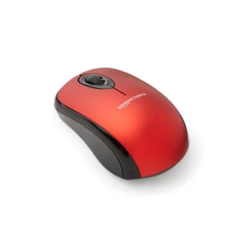 AmazonBasics Wireless Computer Mouse with Nano Receiver - Red image