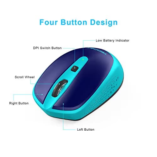 TECKNET Omni Small Portable 2.4G Wireless Optical Mouse with USB Nano Receiver for Laptop Computer, 18 Month Battery Life, 3 Adjustable DPI Levels: 2000/1500/1000 DPI image