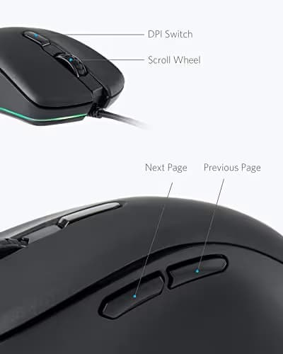 Anker Gaming Mouse with 6Dpi Levels (800, 1600, 2400, 3200, 4800, and 6400), 1000 Hz Polling Rate, Programmable Buttons, Ergonomic USB Computer Mouse, RGB Gamer Desktop Laptop PC Gaming Mouse image