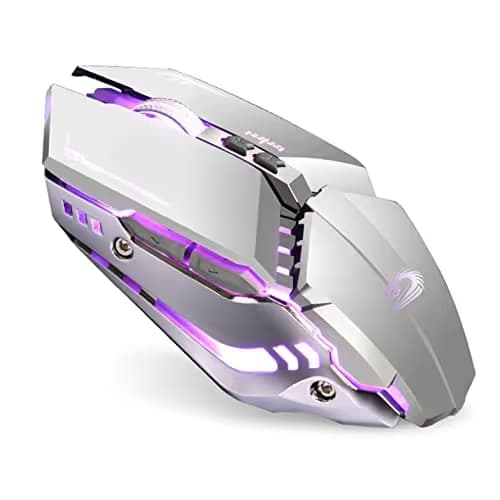 TENMOS T12 Wireless Gaming Mouse Rechargeable, 2.4G Silent Optical Wireless Computer Mice with Changeable LED Light Compatible with Laptop PC, 7 Buttons, 3 Adjustable DPI (Silver) main image