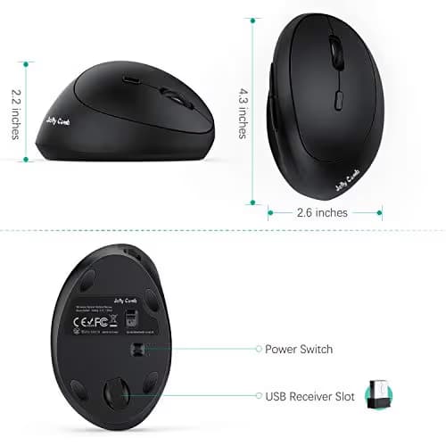 Ergonomic Wireless Mouse, Jelly Comb Rechargeable 2.4GHz Wireless Ergonomic Vertical Mouse Optical Mice with Adjustable DPI 1000/1600/2400 - MV09F image