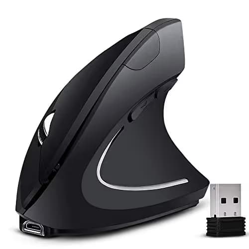 Vertical Wireless Mouse Rechargeable Ergonomic Mouse 2.4GHz Vertical Optical Mouse, Adjustable DPI 800/1200 /1600, 6 Buttons, Provides Better Performance for PC, Desktop, Laptop and MacBook, Black main image