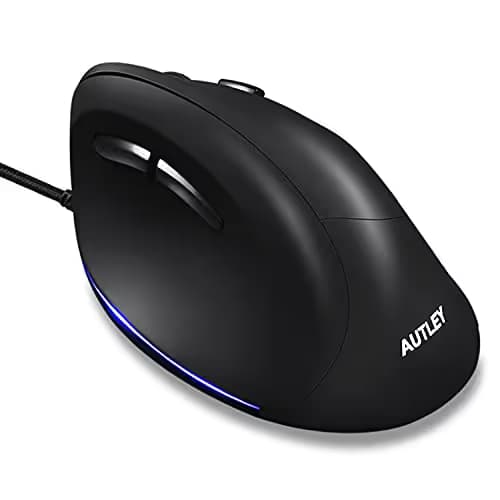 Wired Ergonomic Mouse, AUTLEY Vertical Mouse USB Wired Mouse for Laptop Desktop Computer Mac, 1000/1600/2400/3200 DPI, Better for Large Hands, Black image