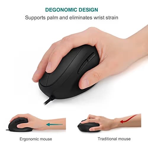 Wired Vertical Mouse, Jelly Comb Small Ergonomic Mouse High Precision Optical Mice with Adjustable Sensitivity 800/1200 /1600 DPI, 6 Buttons, 【 for Small Hands 】 - Black image