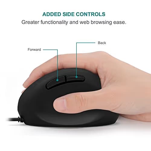Wired Vertical Mouse, Jelly Comb Small Ergonomic Mouse High Precision Optical Mice with Adjustable Sensitivity 800/1200 /1600 DPI, 6 Buttons, 【 for Small Hands 】 - Black image