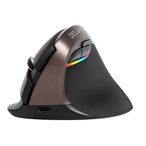 Delux Rechargeable Silent Ergonomic Mouse, Wireless Vertical Mouse with BT 4.0 and Nano Receiver, 6 Buttons and 4 Gear DPI RGB Optical Mice for Laptop PC Computer (M618mini-Jet) main image
