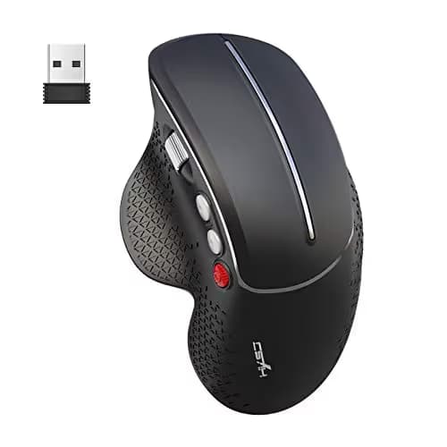 2.4G Wireless Right-Handed Vertical Mouse, Side Scrolling and Ergonomic Design Reducing Wrist Pain, 4 Adjustable DPI 800/1600/2400/3600, Next/Previous Page Buttons for Laptop, Desktop, PC (Black) image