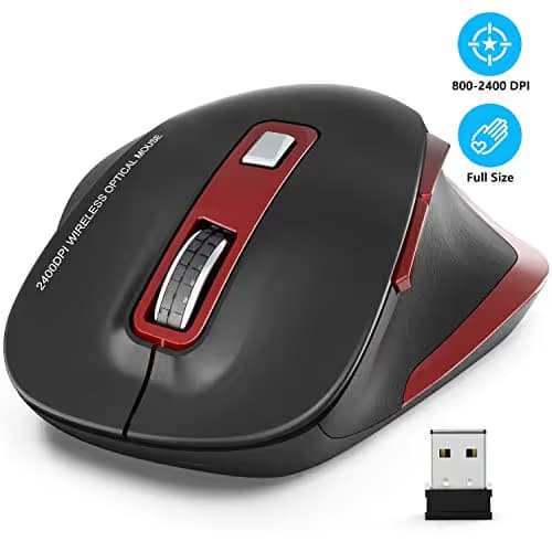 Wireless Mouse, RATEL 2.4G USB Wireless Ergonomic Mouse Computer Mouse 6 Buttons Laptop Mouse USB Mouse with Nano Receiver 2400 DPI 5 Adjustment Levels Cordless Wireless Mice for Windows-Red image